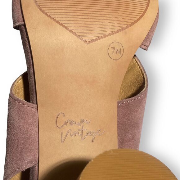 Crown Vintage Women's Poudre Pink Suede Heeled Open Toe Sandals Size 7 M /37.5 - Picture 13 of 14